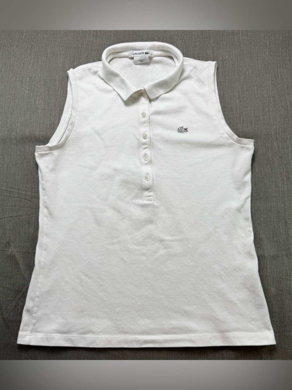 Lacoste Polo Shirt Women’s 40 White Sleeveless Slim Fit Pique Logo Knit Stretch